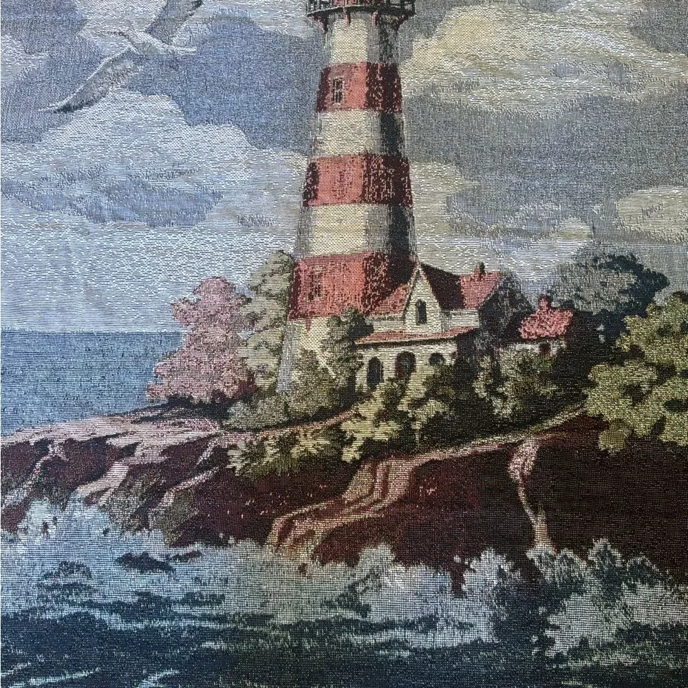 Lighthouse Tapestry Wall Hanging - Blue, grey red 60” X 50”